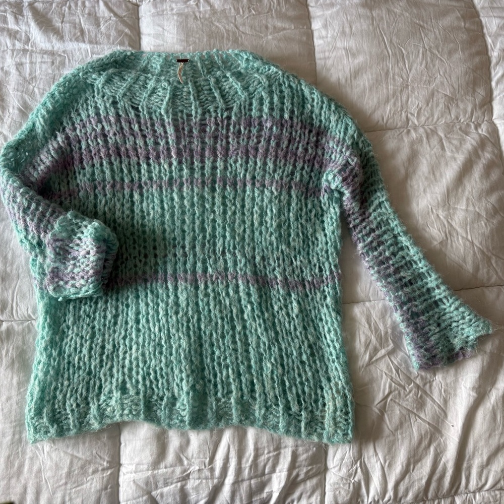 Free People Cozy Aqua and Lavender Striped Sweater